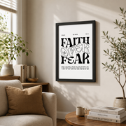 Faith Over Fear Christian Wall Art, Black White Motivational Scripture Poster - Format: Black Framed Poster