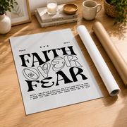 Faith Over Fear Christian Wall Art, Black White Motivational Scripture Poster - Format: Rolled Canvas