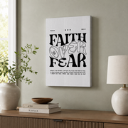 Faith Over Fear Christian Wall Art, Black White Motivational Scripture Poster - Format: Stretched Canvas