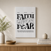 Faith Over Fear Christian Wall Art, Black White Motivational Scripture Poster - Format: Stretched Canvas
