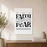 Faith Over Fear Christian Wall Art, Black White Motivational Scripture Poster - Format: Unframed Paper Poster