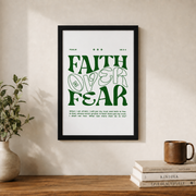 Faith Over Fear Print, Retro Christian Wall Art Green, Bible Verse Poster, Scripture Quote, Extra Large Wall Art Wall Art, Modern Wall Decor, 24x36 UNFRAMED - Format: Black Framed Poster