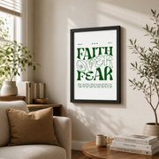 Faith Over Fear Print, Retro Christian Wall Art Green, Bible Verse Poster, Scripture Quote, Extra Large Wall Art Wall Art, Modern Wall Decor, 24x36 UNFRAMED - Format: Black Framed Poster