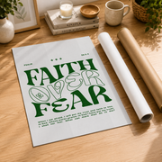 Faith Over Fear Print, Retro Christian Wall Art Green, Bible Verse Poster, Scripture Quote, Extra Large Wall Art Wall Art, Modern Wall Decor, 24x36 UNFRAMED - Format: Rolled Canvas