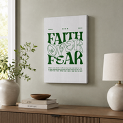 Faith Over Fear Print, Retro Christian Wall Art Green, Bible Verse Poster, Scripture Quote, Extra Large Wall Art Wall Art, Modern Wall Decor, 24x36 UNFRAMED - Format: Stretched Canvas