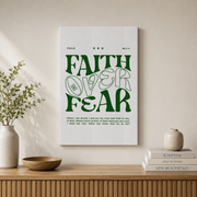 Faith Over Fear Print, Retro Christian Wall Art Green, Bible Verse Poster, Scripture Quote, Extra Large Wall Art Wall Art, Modern Wall Decor, 24x36 UNFRAMED - Format: Stretched Canvas