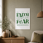 Faith Over Fear Print, Retro Christian Wall Art Green, Bible Verse Poster, Scripture Quote, Extra Large Wall Art Wall Art, Modern Wall Decor, 24x36 UNFRAMED - Format: Unframed Paper Poster