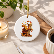 Fall Aesthetic Squirrel With Leaves Forest Animal Autumn Glass Ornament - Material: Circle Ceramic Ornament