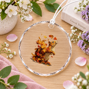 Fall Aesthetic Squirrel With Leaves Forest Animal Autumn Glass Ornament - Material: Circle Glass Ornament
