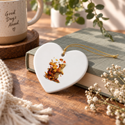 Fall Aesthetic Squirrel With Leaves Forest Animal Autumn Glass Ornament - Material: Heart Ceramic Ornament