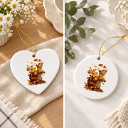 Fall Aesthetic Squirrel With Leaves Forest Animal Autumn Glass Ornament - Material: Heart Ceramic Ornament