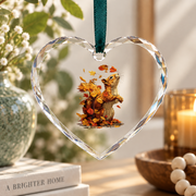 Fall Aesthetic Squirrel With Leaves Forest Animal Autumn Glass Ornament - Material: Heart Glass Ornament