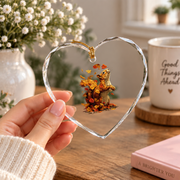 Fall Aesthetic Squirrel With Leaves Forest Animal Autumn Glass Ornament - Material: Heart Glass Ornament