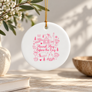 Fall Bachelorette Camping Adventure Ceramic Ornament - Material: Circle Ceramic Ornament