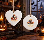 Fall Book Lover Pumpkin Ornament with Reading Theme Glass Ornament - Material: Circle Ceramic Ornament