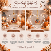 Fall Book Lover Pumpkin Ornament with Reading Theme Glass Ornament - Material: Heart Glass Ornament