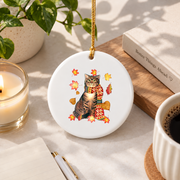 Fall Leaf Cat Autumn Lover Glass Ornament - Material: Circle Ceramic Ornament