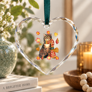 Fall Leaf Cat Autumn Lover Glass Ornament - Material: Heart Glass Ornament