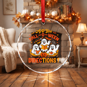 Fall O Ween Teacher Ghost Halloween Ornament Glass Ornament - Material: Circle Glass Ornament