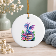 Fantasy Dragon Bookworm Reading Glass Ornament - Material: Circle Ceramic Ornament