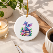 Fantasy Dragon Bookworm Reading Glass Ornament - Material: Circle Ceramic Ornament