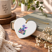 Fantasy Dragon Bookworm Reading Glass Ornament - Material: Heart Ceramic Ornament