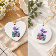 Fantasy Dragon Bookworm Reading Glass Ornament - Material: Heart Ceramic Ornament