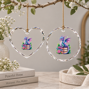 Fantasy Dragon Bookworm Reading Glass Ornament - Material: Heart Glass Ornament