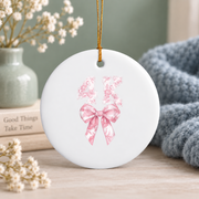 First Day School Coquette Bow Girl Gift Decoration Glass Ornament - Material: Circle Ceramic Ornament