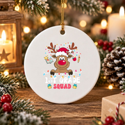 First Grade Squad Reindeer Teacher Glass Ornament - Material: Circle Ceramic Ornament