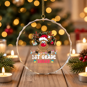 First Grade Squad Reindeer Teacher Glass Ornament - Material: Circle Glass Ornament