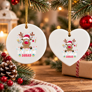 First Grade Squad Reindeer Teacher Glass Ornament - Material: Heart Ceramic Ornament