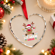 First Grade Squad Reindeer Teacher Glass Ornament - Material: Heart Glass Ornament