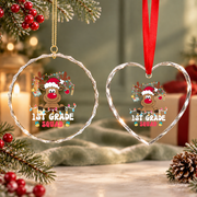 First Grade Squad Reindeer Teacher Glass Ornament - Material: Heart Glass Ornament