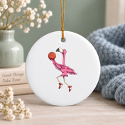 Flamingo Basketball Player Fun Design Glass Ornament - Material: Circle Ceramic Ornament