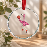 Flamingo Basketball Player Fun Design Glass Ornament - Material: Circle Glass Ornament