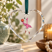 Flamingo Basketball Player Fun Design Glass Ornament - Material: Heart Glass Ornament