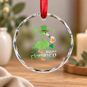 Flamingo Drinking Beer Shamrock Glass Ornament - Material: Circle Glass Ornament