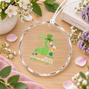 Flamingo Drinking Beer Shamrock Glass Ornament - Material: Circle Glass Ornament