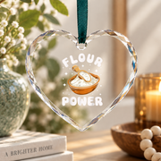 Flour Power Baking Pun Gift For Baking Enthusiast Kitchen Decor Glass Ornament - Material: Heart Glass Ornament