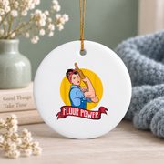 Flour Power Funny Baker Gift Pastry Lover Kitchen Decoration Glass Ornament - Material: Circle Ceramic Ornament
