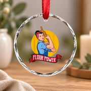 Flour Power Funny Baker Gift Pastry Lover Kitchen Decoration Glass Ornament - Material: Circle Glass Ornament