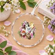 Fluffy Kittens Garden Animal Lover Glass Ornament - Material: Circle Glass Ornament