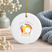 Football And Beer Game Day Gift Glass Ornament - Material: Circle Ceramic Ornament