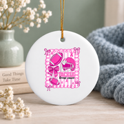 Football Coquette Bow Sports Girl Gift Decoration Glass Ornament - Material: Circle Ceramic Ornament
