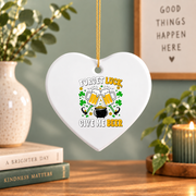 Forget Luck Give Me Beer Shamrock Glass Ornament - Material: Heart Ceramic Ornament