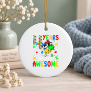 Four Years Being Awesome Autism Awareness Ornament Glass Ornament - Material: Circle Ceramic Ornament
