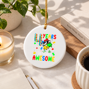 Four Years Being Awesome Autism Awareness Ornament Glass Ornament - Material: Circle Ceramic Ornament
