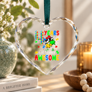 Four Years Being Awesome Autism Awareness Ornament Glass Ornament - Material: Heart Glass Ornament