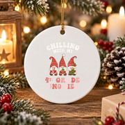 Fourth Grade Teacher Gnomies Christmas Glass Ornament - Material: Circle Ceramic Ornament